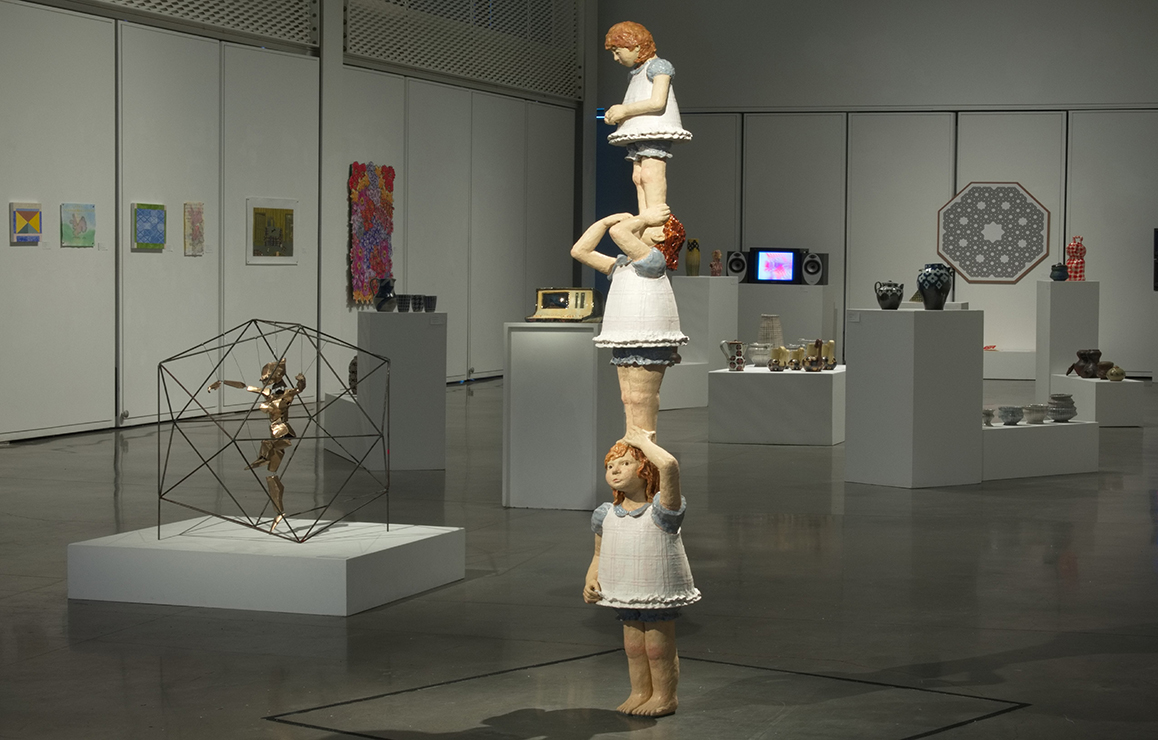 A photo of a piece of artwork in a gallery at Alfred University