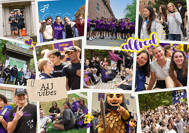 A photo collage of Alfred University students
