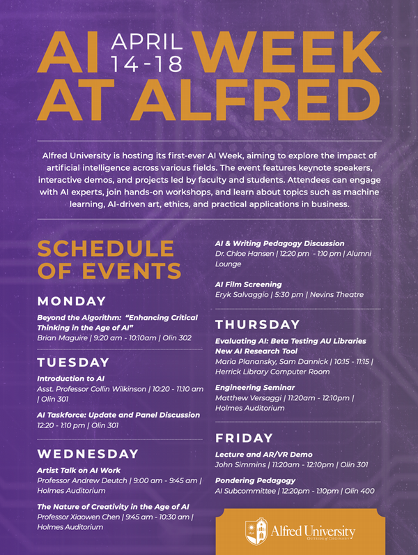 purple alfred university logo including name and motto