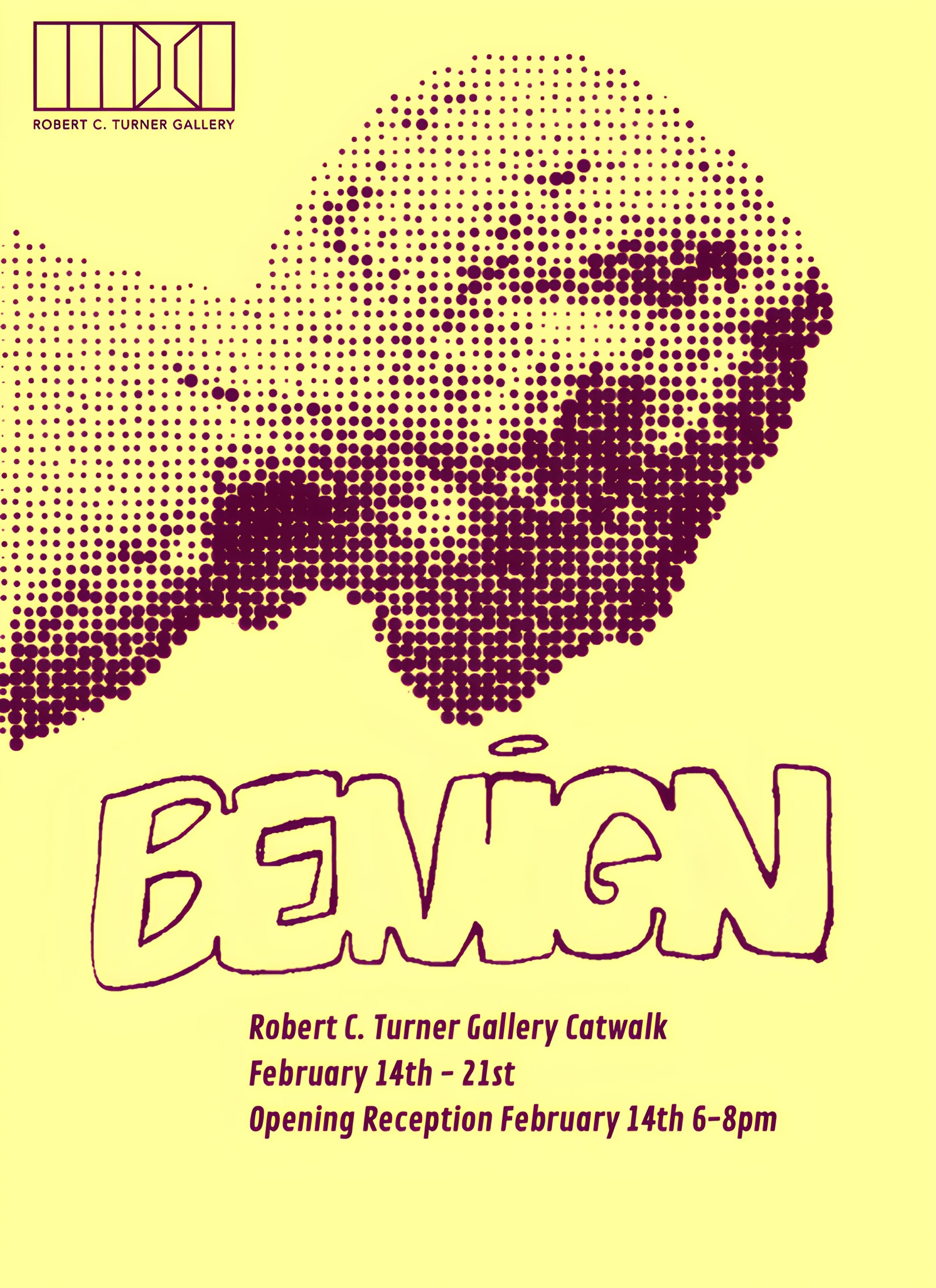 yellow poster with purple event text and purple dots created to make an image