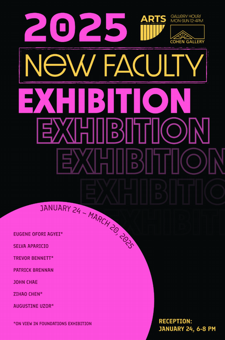 black poster with pink circle and pink and yellow event text