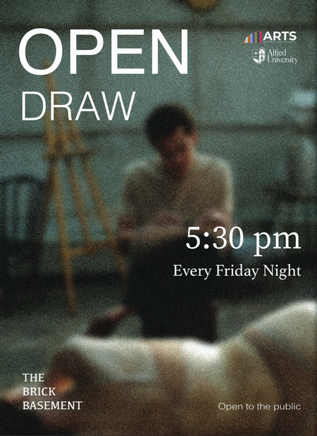 blurry image on teal background of figure and artist with event text