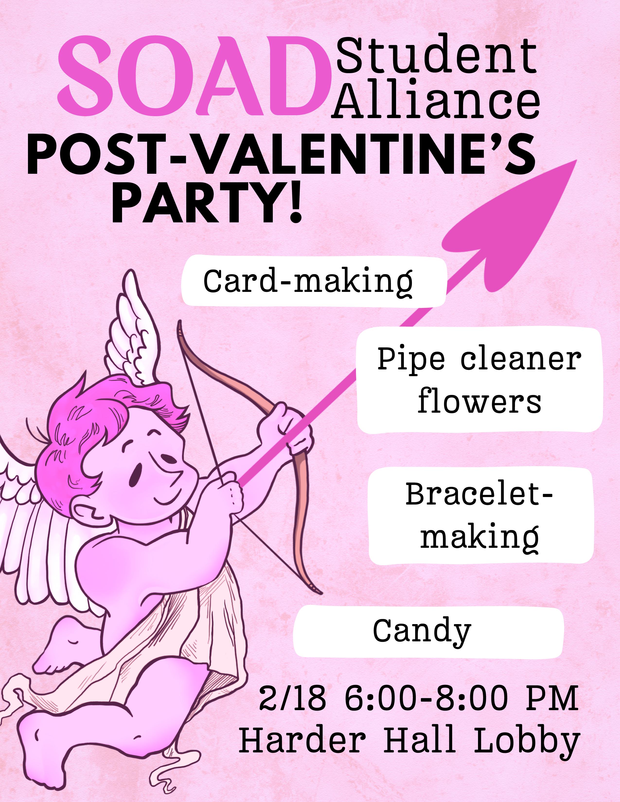 Pink Valentine's Day themed poster with an illustration of Cupid.