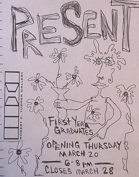 graphite drawing with hand drawn event text