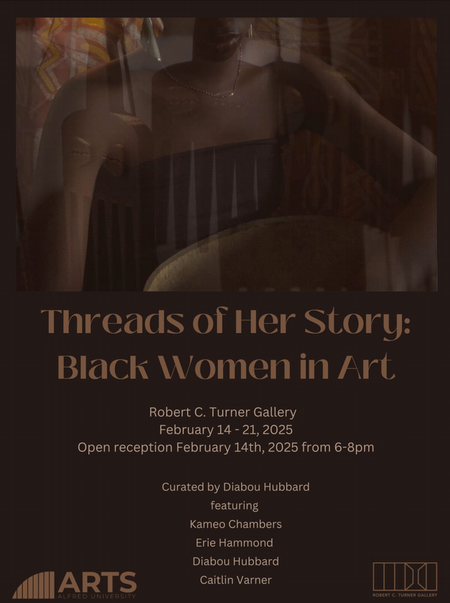 dark brown poster with image of a woman's face and event text in orange