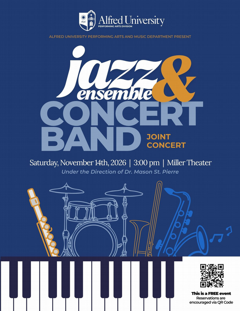 blue and gold poster with text stating name and time of event