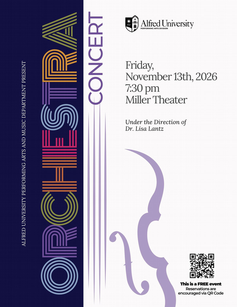 graphic of violin with music scale and text stating concert date and time