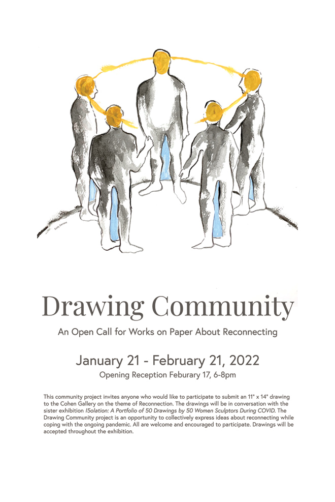 poster graphic featuring a drawing of people in a circle and a streak of paint all connecting their heads