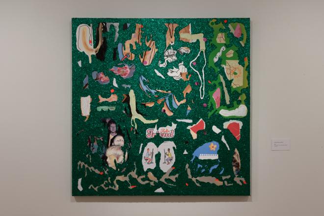 colorful painting on a deep green background canvas