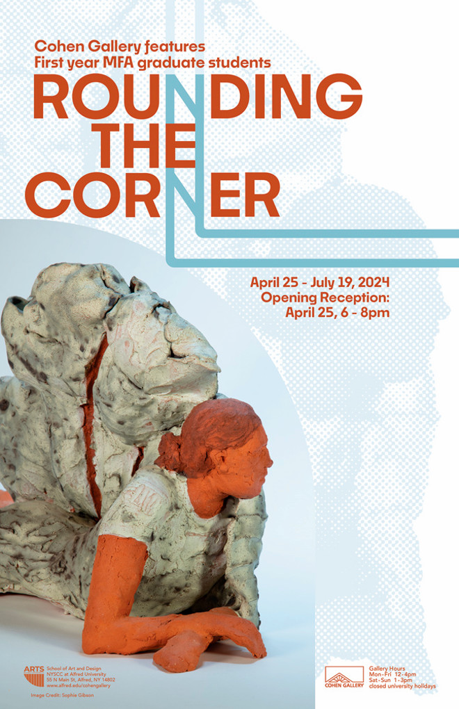 poster information with sculpture of a person