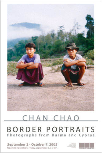 Exhibition Poster featuring an image of two young boys crouching with their arms crossed