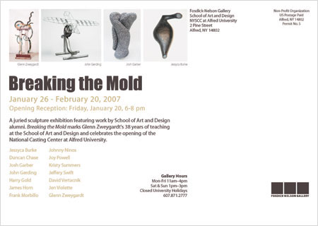 exhibit poster featuring sculptures from artists in the exhibit