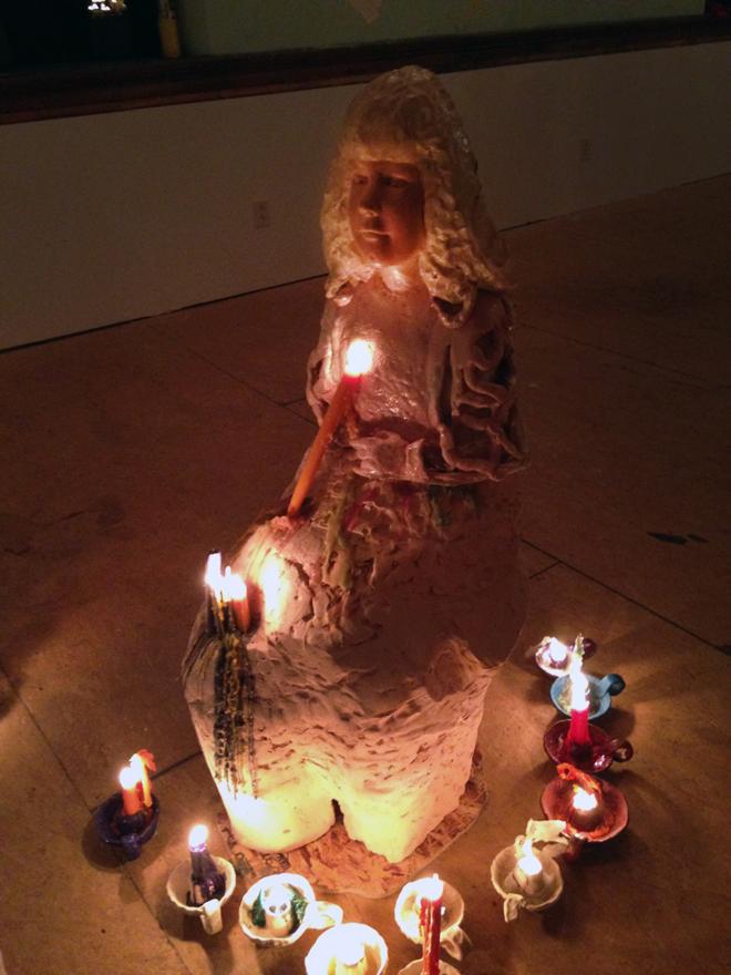 Jennifer Degges Statue with Candles
