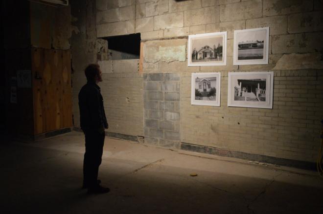 Historic Images on the wall with a person