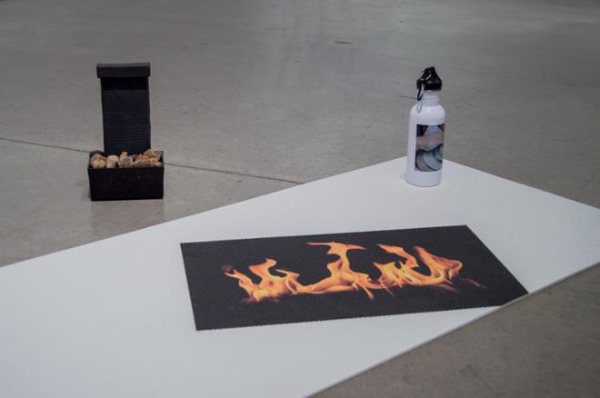 Fire Image and Rocks and Water Bottle