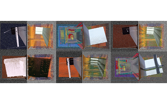 collage of spaces and windows against fuzzy grey backgrounds