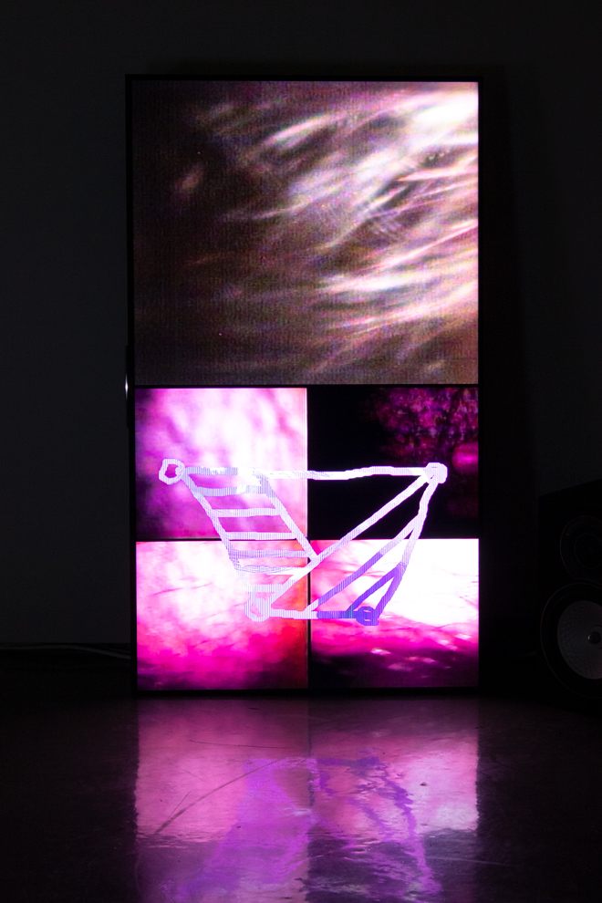 video projection still with soft and vibrant uses of pink