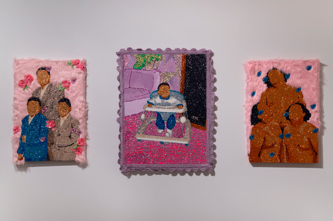 various pieces by Moises Salazar Tlatenchi using many colorful materials