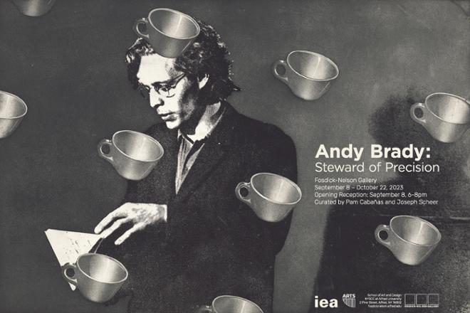 print of man reading book and teacup pattern