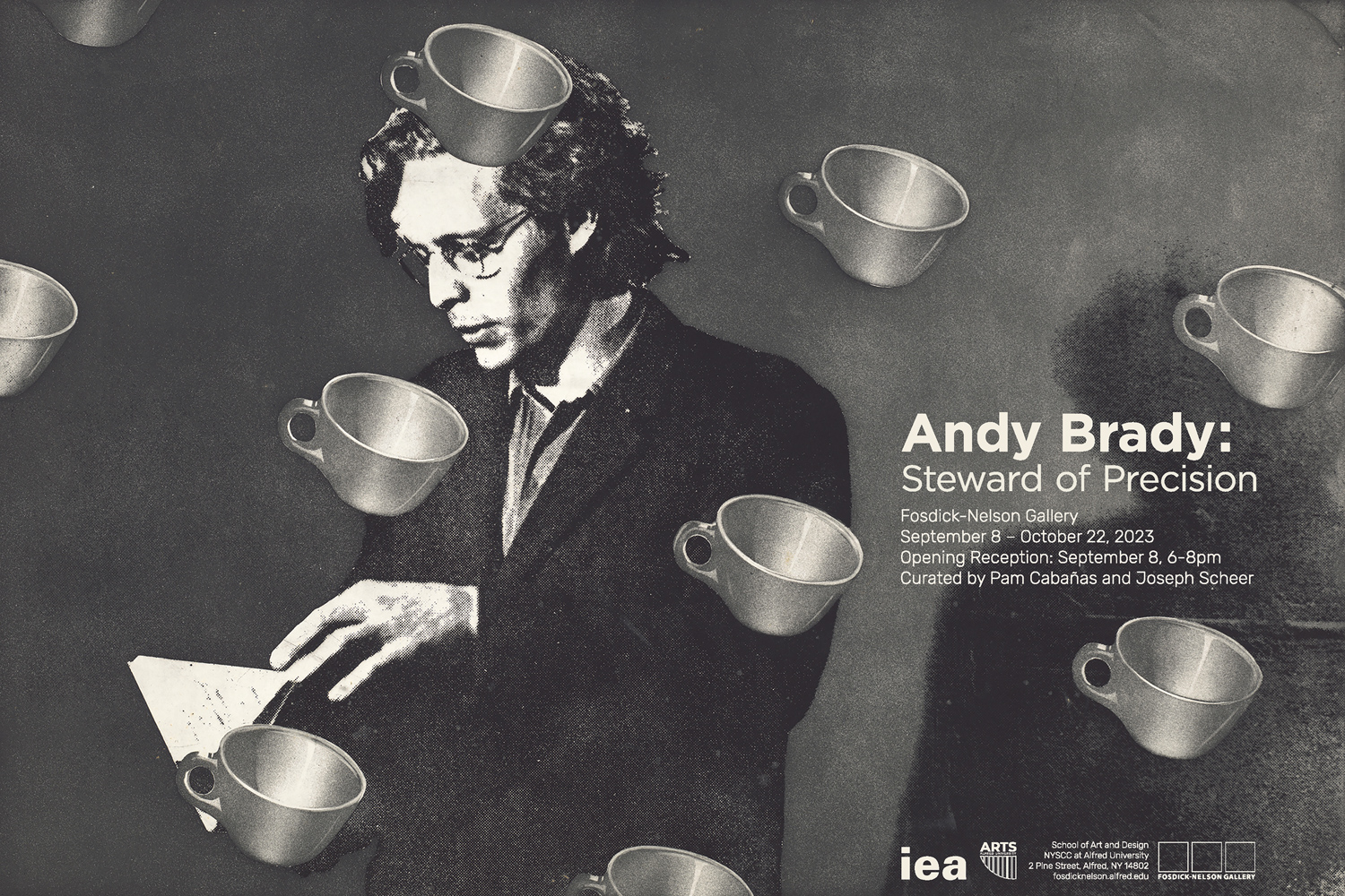 print of man reading book and teacup pattern