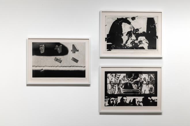 three black and white prints grouped together