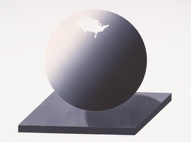 print of USA on a gradient gray globe