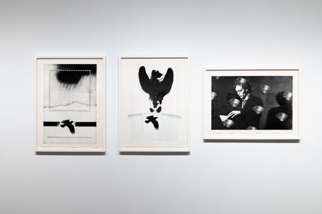 three black and white prints grouped together