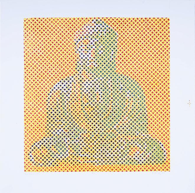 detail look at a yellow and green portrait