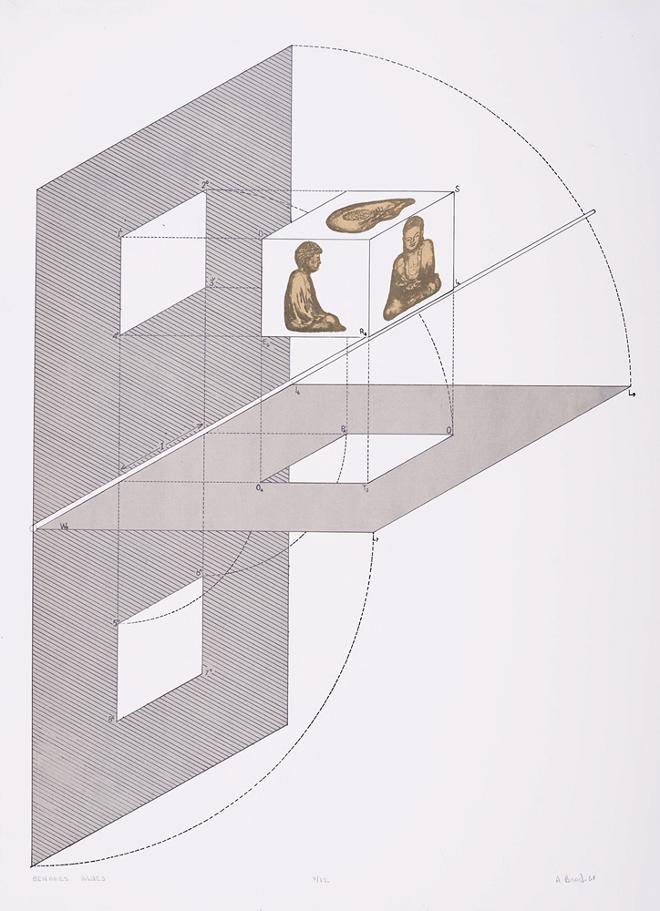 detail look at a cube with portrait and folding pattern