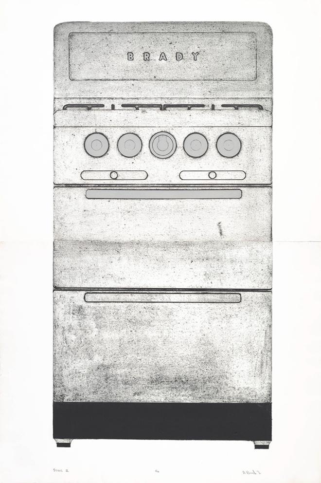 black and white print front view of and oven