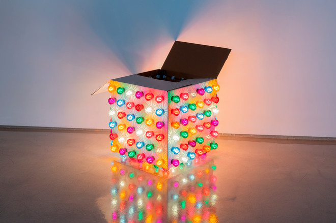 very colorful box with various neon lights