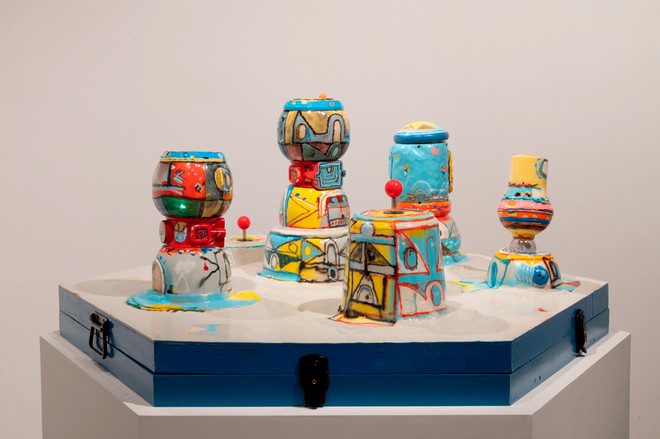 various colorful pots and toys