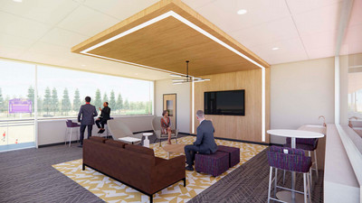 rendering view inside of saxon hill facility overlooking athletic fields
