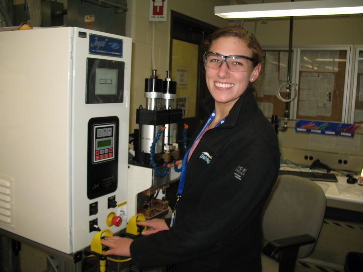 Internship student wearing safety goggles