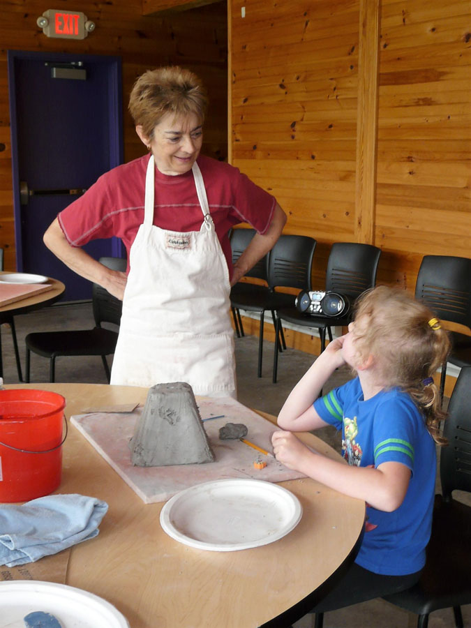 Workshop instructor and a student