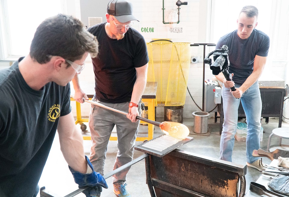 glass blowing demonstration at reunion in 2018