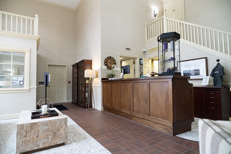 A photo of the lobby at the Saxon Inn