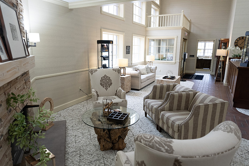 A photo of the lobby at the Saxon Inn