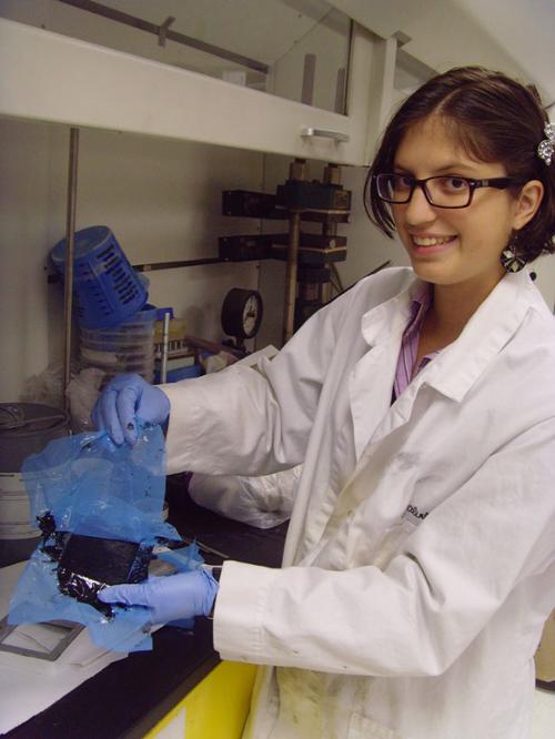 Student at internship wearing a lab coat