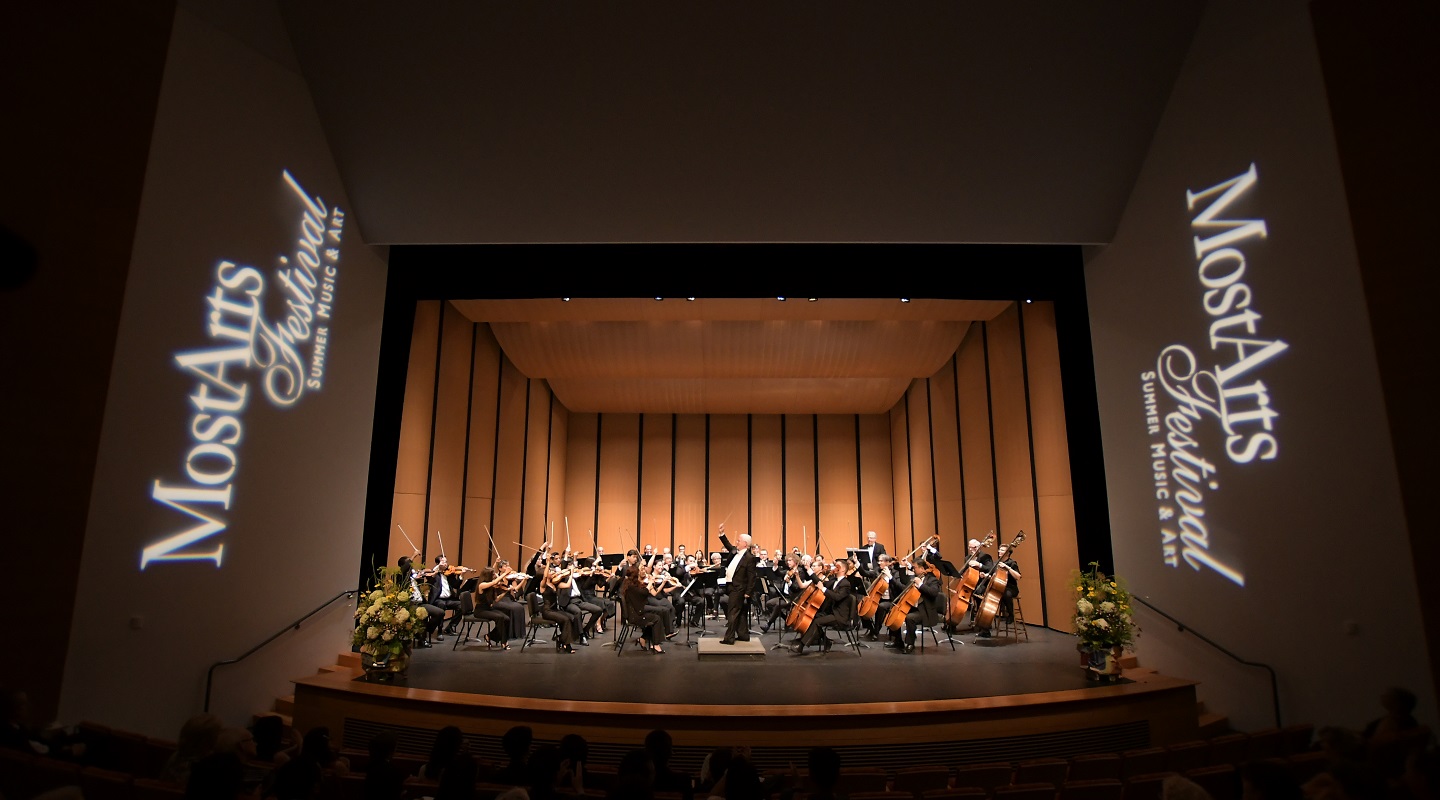 A photo of the stage in Harder Hall during MostArts