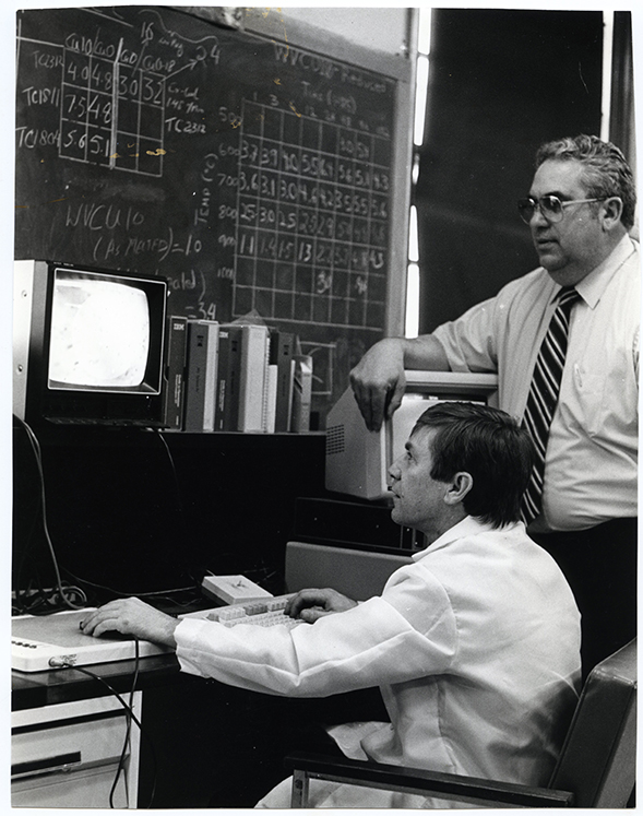 Black and white photo of a lab
