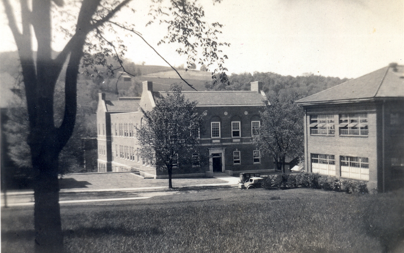 A black and white photo of an old building