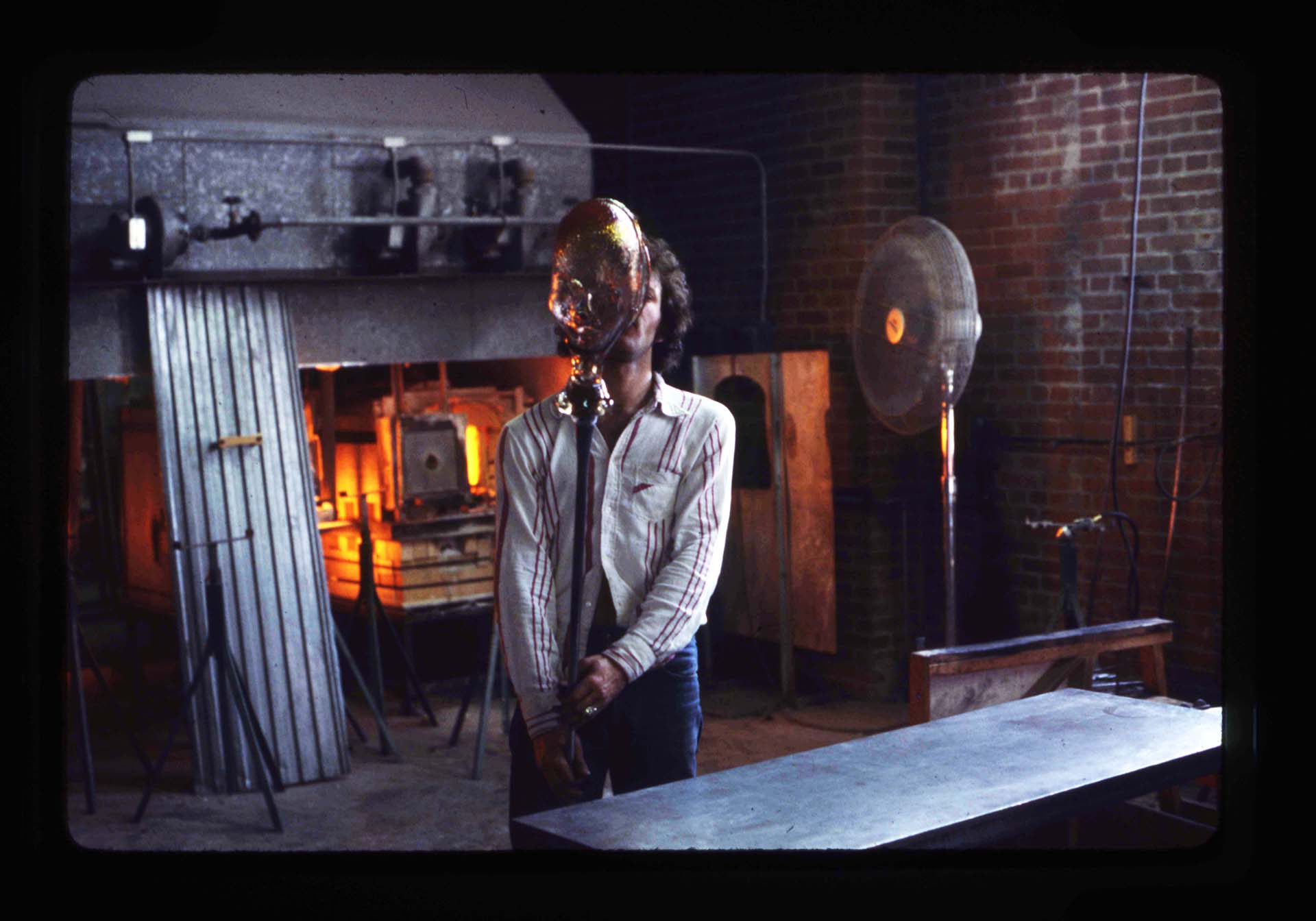 An old photo of glass ceramics students in a lab