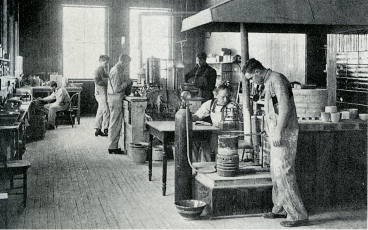 A black and white photo of an engineering lab