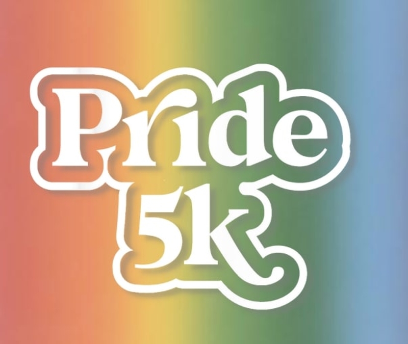 "Pride 5k" with rainbow background