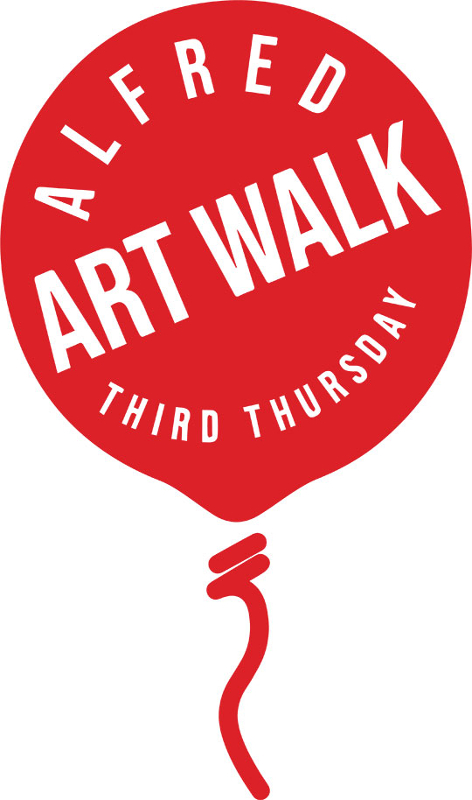 red balloon image with white text Alfred Art Walk