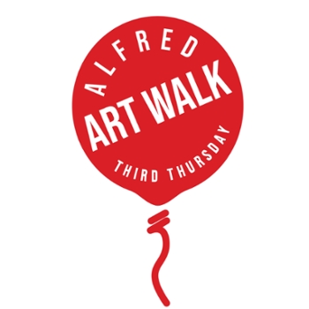 red balloon with "alfred art walk third Thursday" written inside