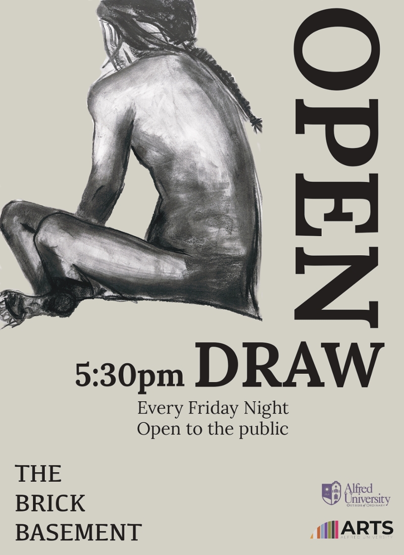 open draw with charcoal drawing of model