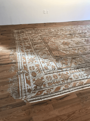 carved rug on hardwood floor