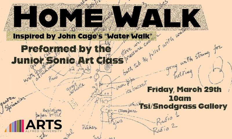 "Home Walk, inspired by John Cage's Water Walk" with John Cage's water walk score in the background